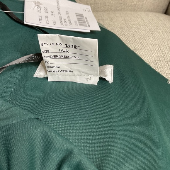 Dessy Collection Off-Shoulder A-Line 3D Floral Embroidered Evergreen Maxi Dress - Picture 9 of 11